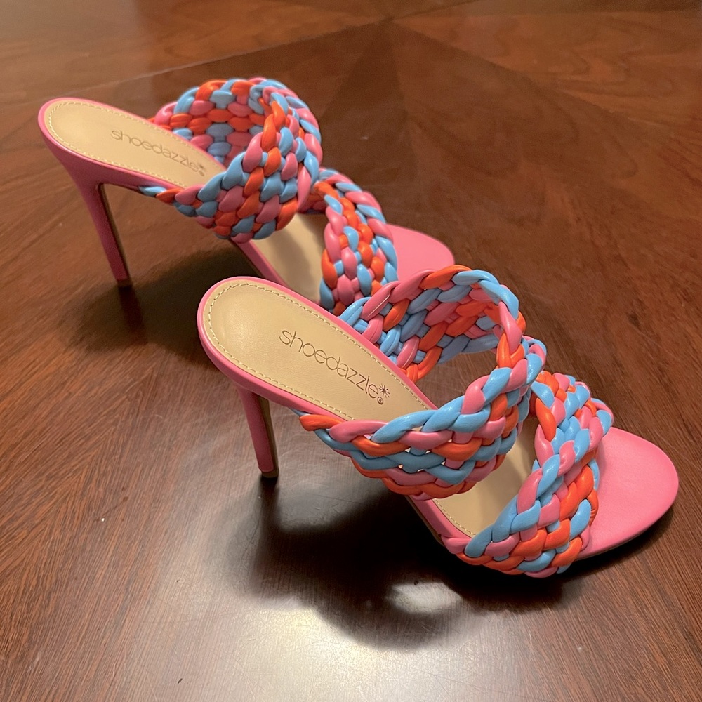 Barbiecore Braided Heels Neon Pink Orange Turquoise NWOT